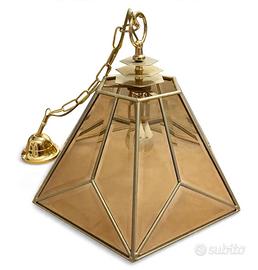 Lampadario anni 70 ottone e cristallo