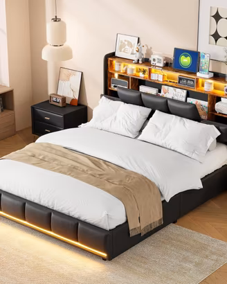 Letto matrimoniale imbottito, 140 x 190 cm,