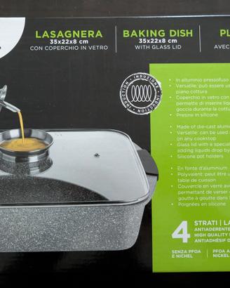 Lasagnera in alluminio con coperchio in vetro 