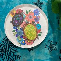 Mandala Tartaruga colorato a mano cornice tonda