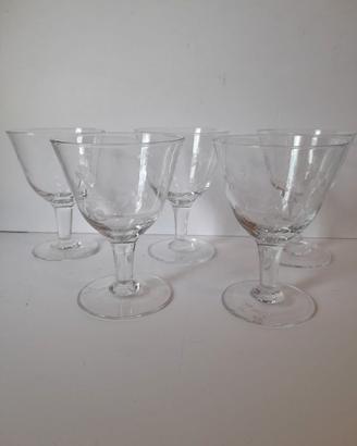 servizio bicchieri  con fiori incisi vintage 1950