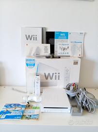 Nintendo Wii con scatola, 1 telecomando cavi e gio