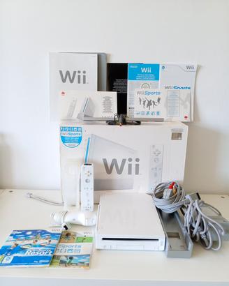 Nintendo Wii con scatola, 1 telecomando cavi e gio