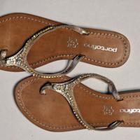 Infradito Portofino pelle oro e strass, N.37