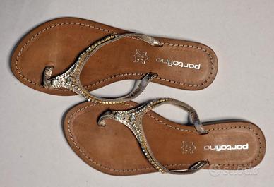 Infradito Portofino pelle oro e strass, N.37