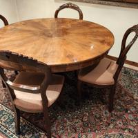 Tavolo Rotondo antico+4 Sedie+ Tappeto persiano