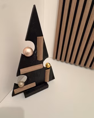 Alberello Natale Design Moderno Legno Nero e Oro