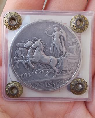 5 lire 1914 quadriga periziata  NIP