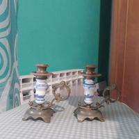 Portacandele in peltro e ceramica