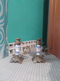 Portacandele in peltro e ceramica