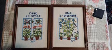 2 quadri ricamati a mano punto croce ennio +lidia 