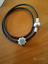 Bracciale Pandora pelle con ciondolo/doppio giro.
