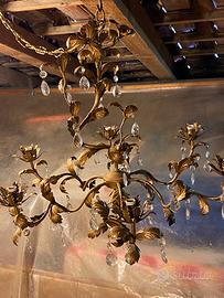 Lampadario  con foglioline in ferro