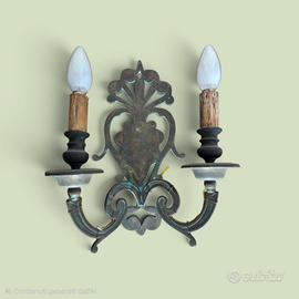 Antica Applique in Bronzo a 2 Luci - Vintage