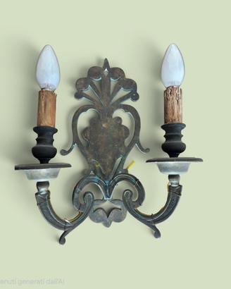 Antica Applique in Bronzo a 2 Luci - Vintage