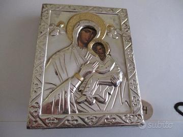 Icona in argento e legno