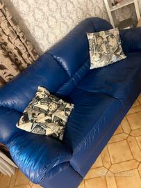 Divano 3 Posti in Pelle Blu