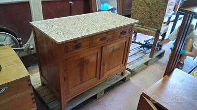 Credenza D'Epoca in Legno con Piano in Granito