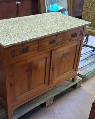 Credenza D'Epoca in Legno con Piano in Granito