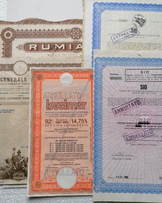 Lotto 5 azioni italiane antiche da collezione