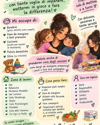 Babysitter/pulizie/assistenza