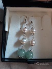 Orecchini Argento 925 Perle A.Dolce e quarzo verde