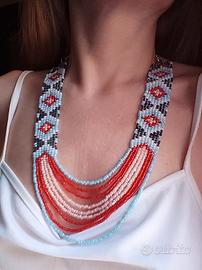 Collana etnica tribale lunga nativi Americani 
