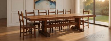 Tavolo artigianale in castagno 3,5 m + 16 sedie 