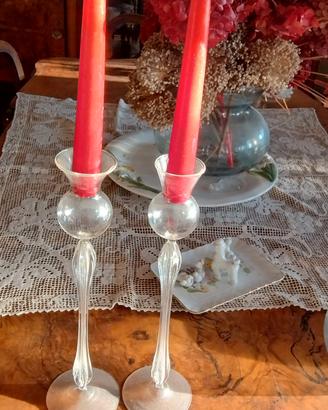 due candelabri in vetro