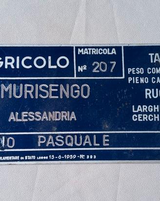 Targa identificativa per carro agricolo 1959