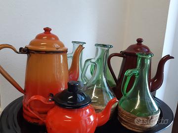 Caffettiere VINTAGE latta smaltata c/vassoio 7pz