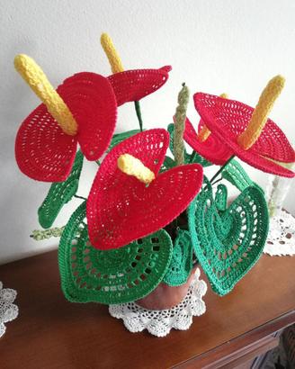 Vaso di anthurium ad uncinetto