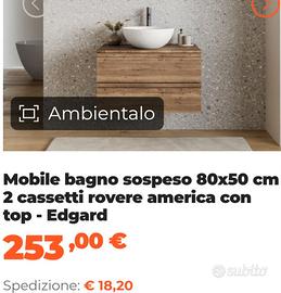NUOVO sottolavabo bagno sospeso 80x50 - Rovere