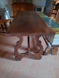 Fratino+panca+4 sedie legno paglia tutto massello