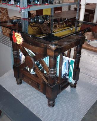 Tavolino Etnico con Piano In Vetro