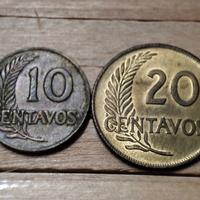 Coppia monete Perù 10 e 20 Centavos 1950 1955