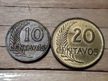 Coppia monete Perù 10 e 20 Centavos 1950 1955