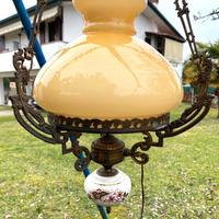Lampadario Antico  Ceramica Vetro Ottone