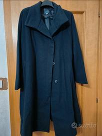 Cappotto lungo caldo nero da donna, taglia curvy