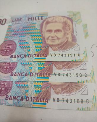 tre banconote da mille lire..