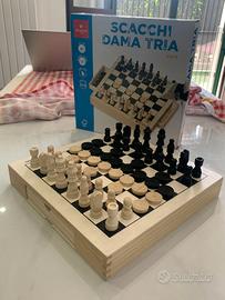 Scacchi Dama Tria  Dal Negro 30X30 in legno 3 in 1