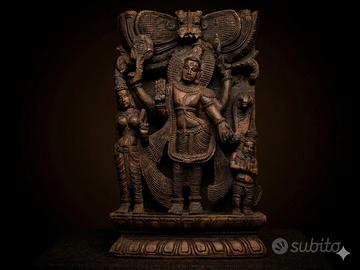 Pannello Intagliato Indiano Dei Vishnu Lakshmi