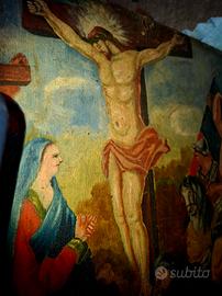 vecchio quadro in legno dipinto !!