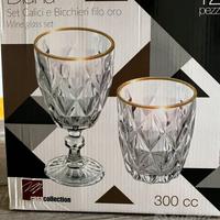 Set filo oro bicchieri acqua e calici vino