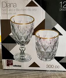 Set filo oro bicchieri acqua e calici vino