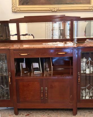 Credenza vintage in legno con marmo, vetrine e spe