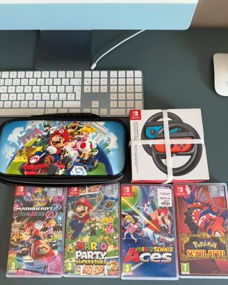 Nintendo switch, giochi, custodia, volante