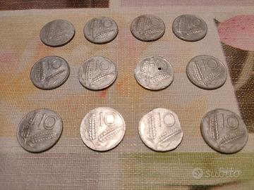 12 pezzi da 10 lire di vari anni