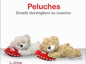 peluche orsetto dormiglione su cuscino 30 cm