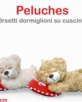 peluche orsetto dormiglione su cuscino 30 cm